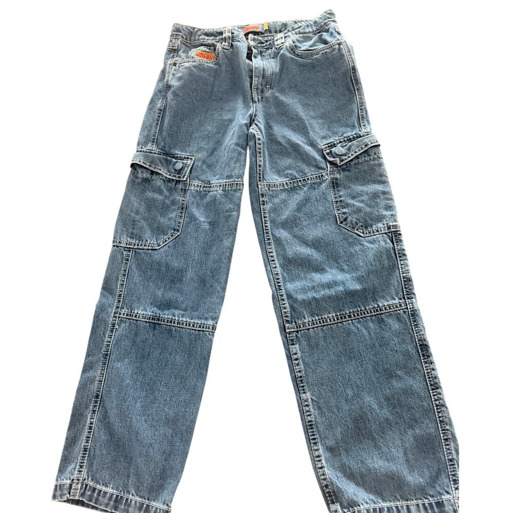 Empyre Baggy Cargo Jeans Blue Wide Leg Skate Y2K Utility Pants Size 27